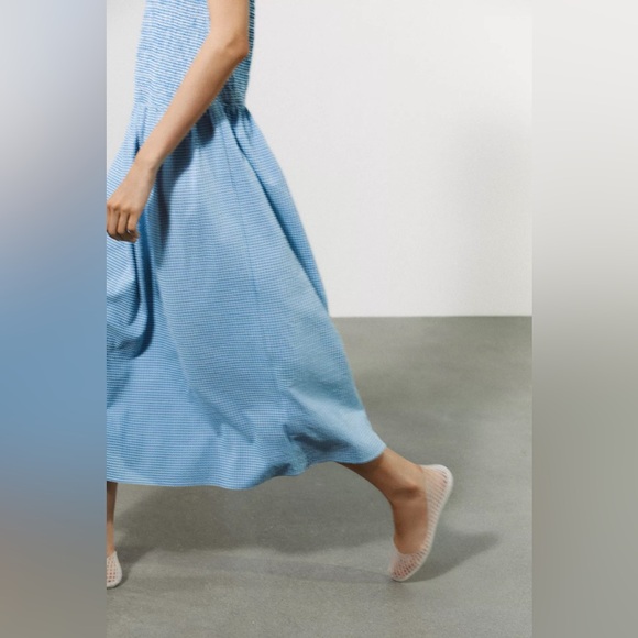 Zara Gingham Sleeveless Drop Waist Midi Dress| Blue & White | Size Medium - Picture 4 of 10